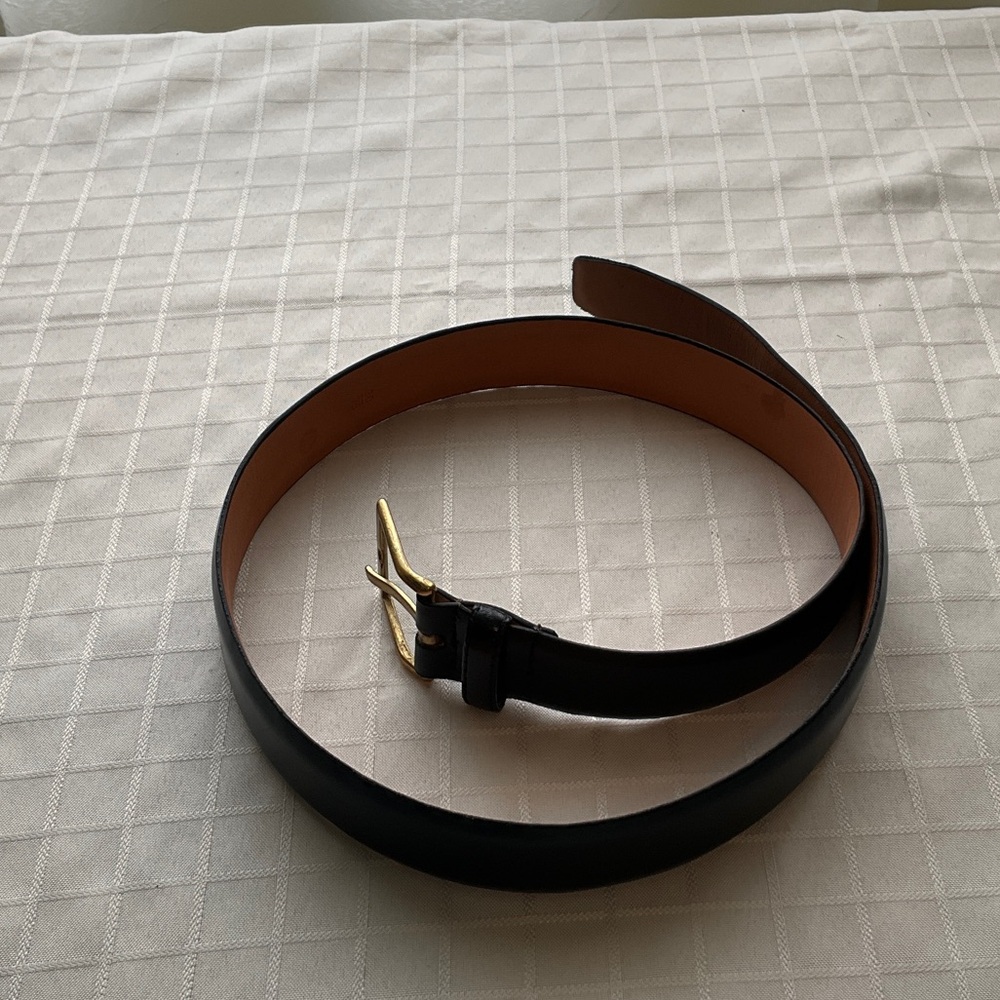Classic Black Leather Belt with Solid Brass Buckle